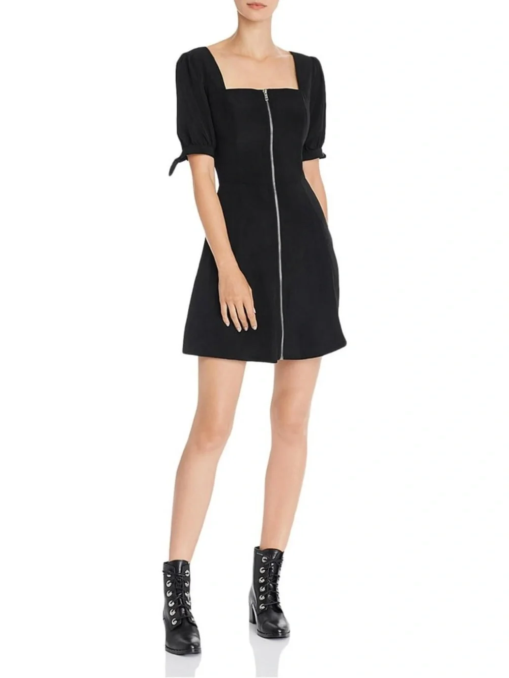 Aqua Black Square-Neck Mini Dress‎ with Front Zip - Picture 2 of 8